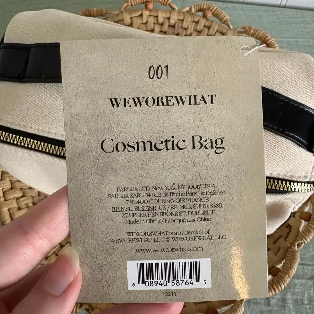 WeWoreWhat Cream and Black Canvas Cosmetic Bag